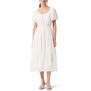 White Short Sleeve Tiered Dress